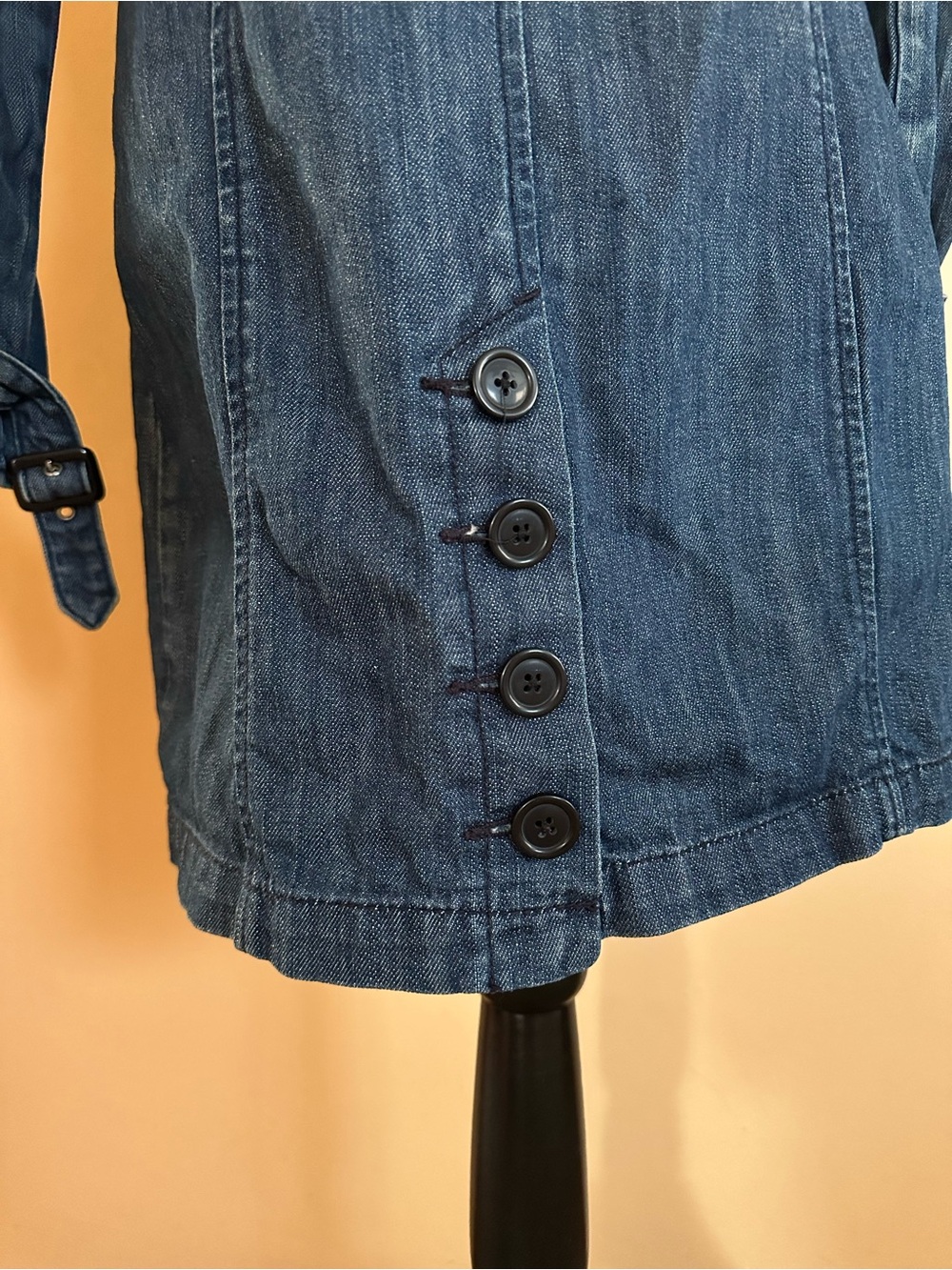 G by Guess Blue Denim Jean Belted Buttoned Coat Women’s size Medium - Picture 6 of 11